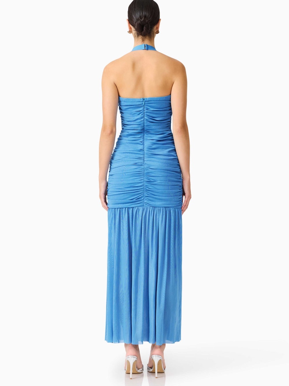 ELLIATT Elena Sleeveless Ruched Halter Gown in Blue Size S NWT - Picture 4 of 8
